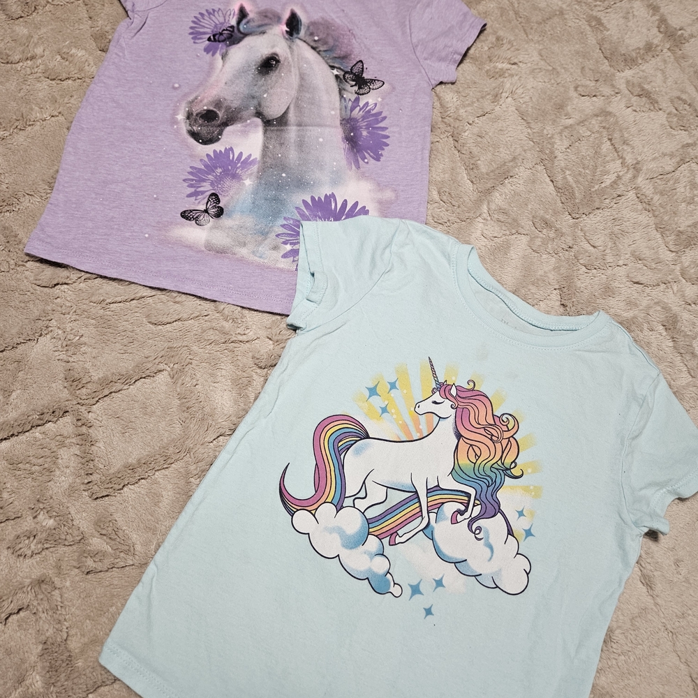 The Children's Place Purple and Light Blue Horse & Unicorn Tees